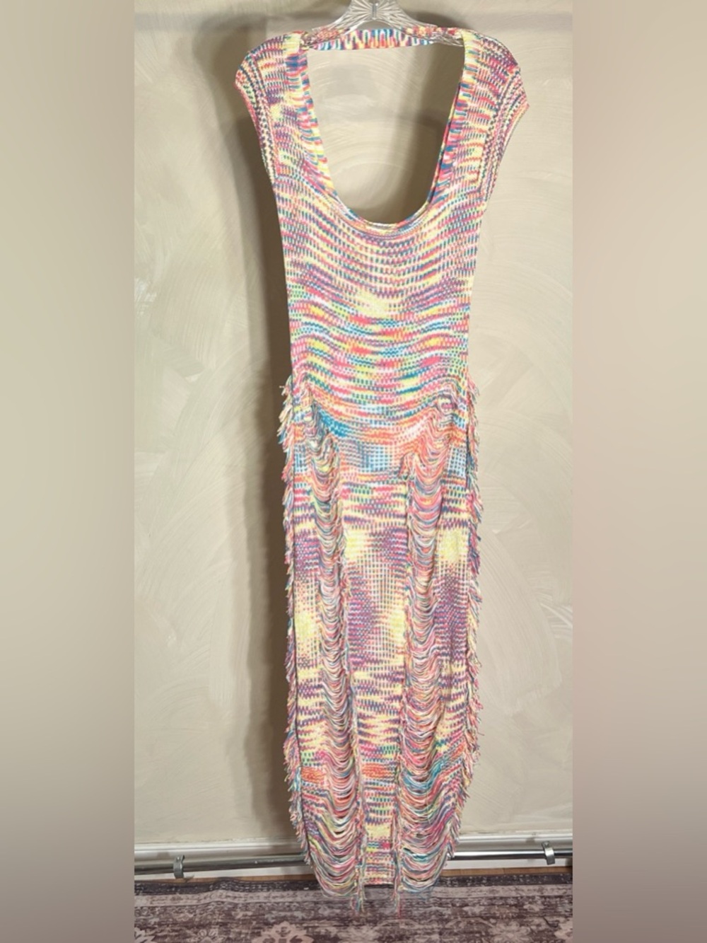 Fashion Nova Women’s Nessa Knit Open Back Maxi Dress W/Cap Sleeve & Fringe|Sz:L - Picture 6 of 16
